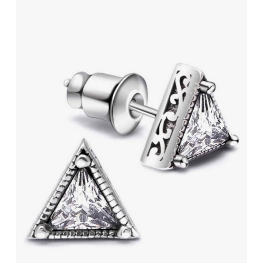 NEW Unisex Triangle Simulated Diamond 925 Silver Stud Earrings